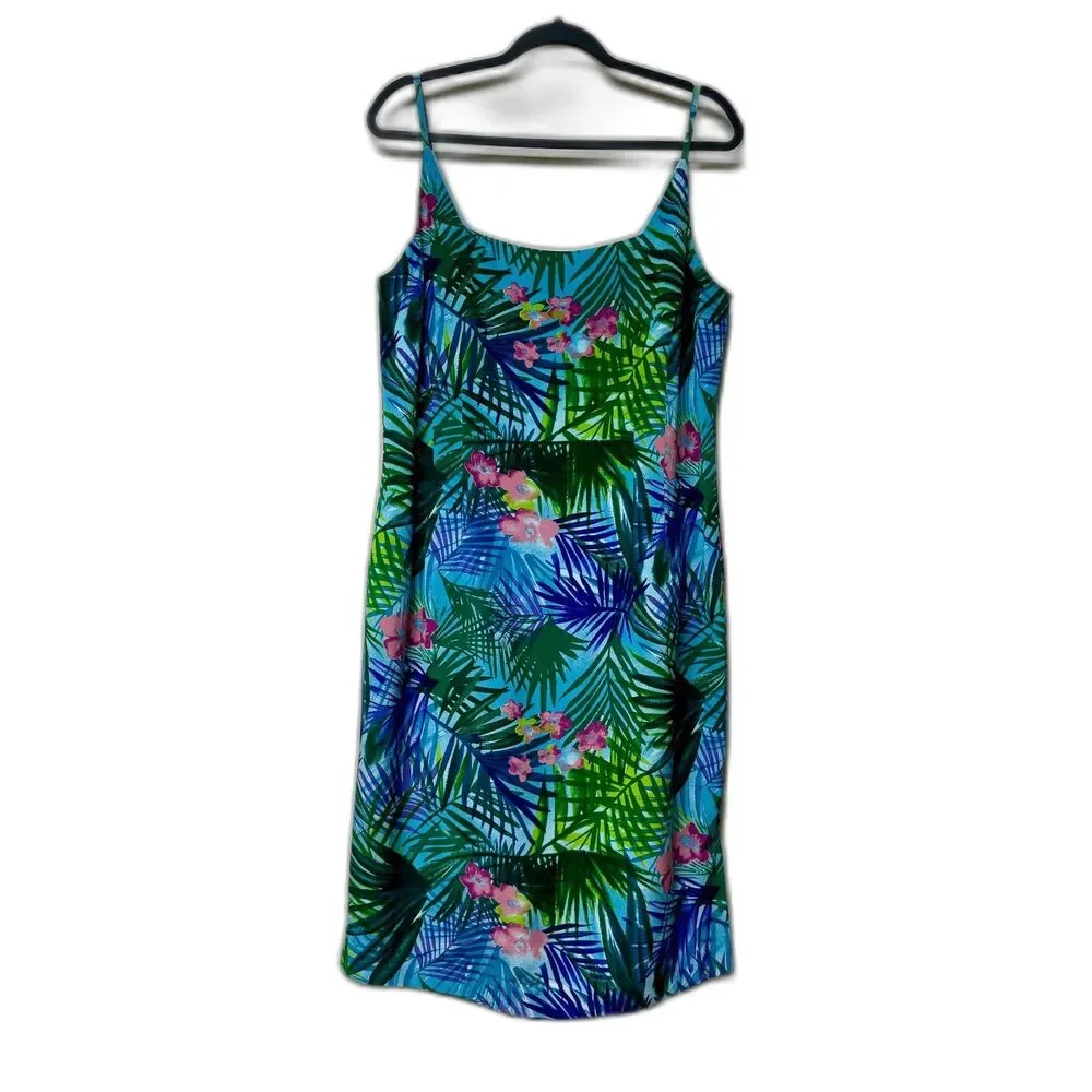 VINTAGE - MAGGY LONDON Two-Piece 100% Silk Tropical Print Midi Dress, Sz 14
